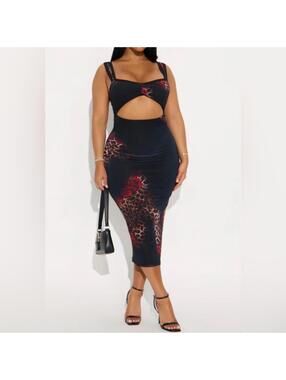 Fashion Nova / Andrea Animal Floral Mesh Midi Dress